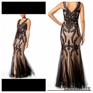 Cachet Embroidered Lace Tulle Formal Gown Dress